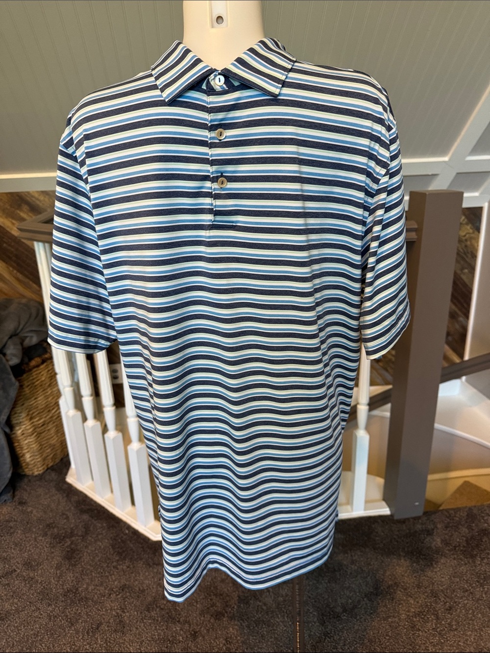 Peter Millar Navy, Light Blue & White Striped Polo
